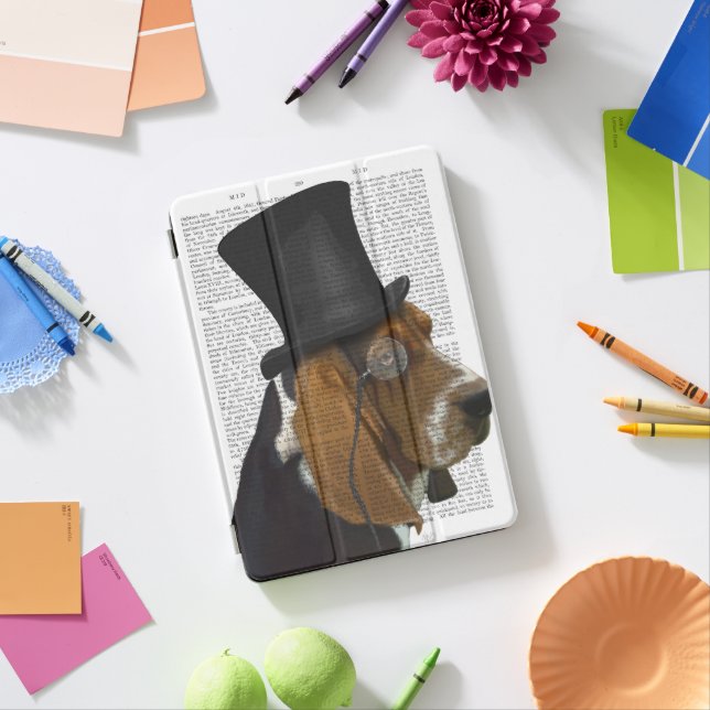Basset Hound, Formal Hound and Hat iPad Pro Cover (Desk)