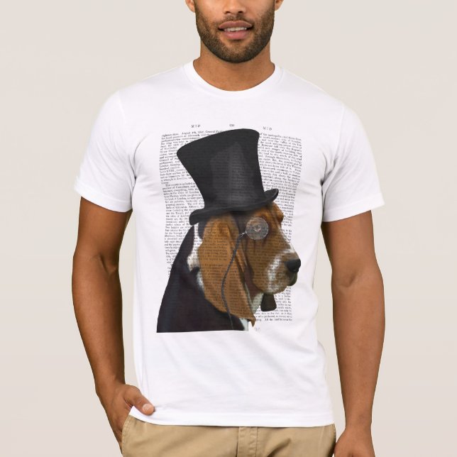 Basset Hound, Formal Hound and Hat T-Shirt (Front)