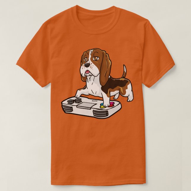 Basset Hound Gamepad Kawaii T-Shirt (Design Front)
