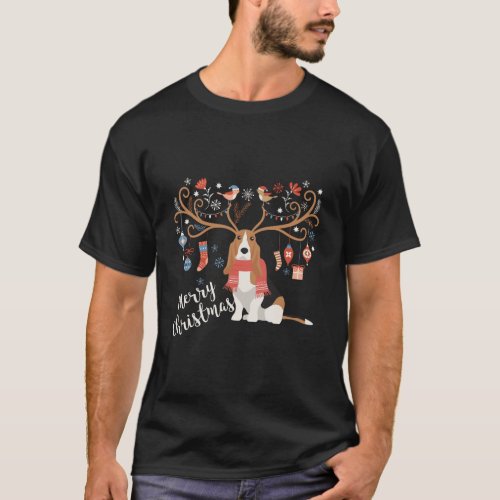 Basset Hound Gift Christmas Reindeer Dog T_Shirt