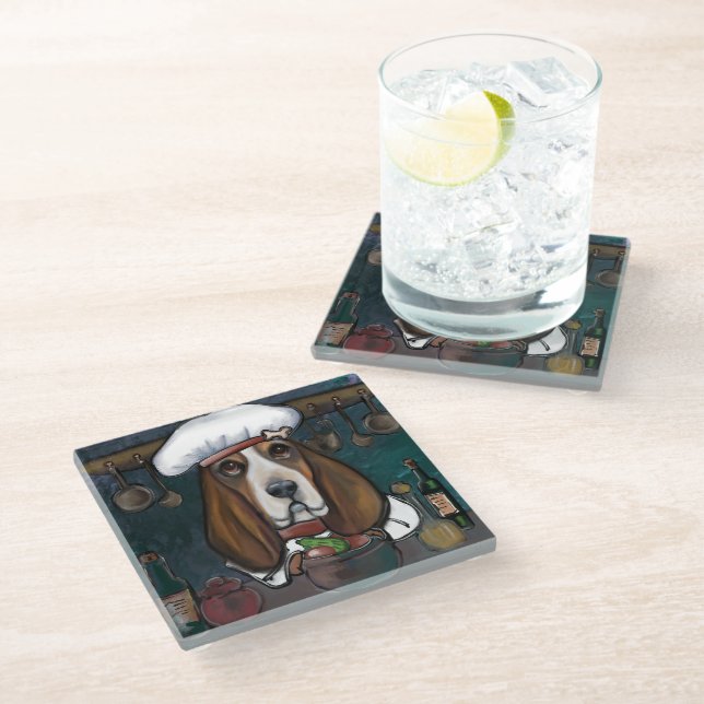 BASSET HOUND GLASS COASTER (Angled)