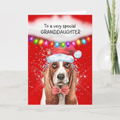 Basset hound granddaughter cute Xmas wishes Card