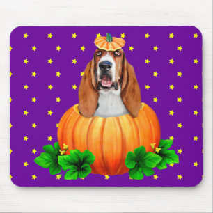 Basset Hound Halloween Jack-O-Lantern Mouse Pad