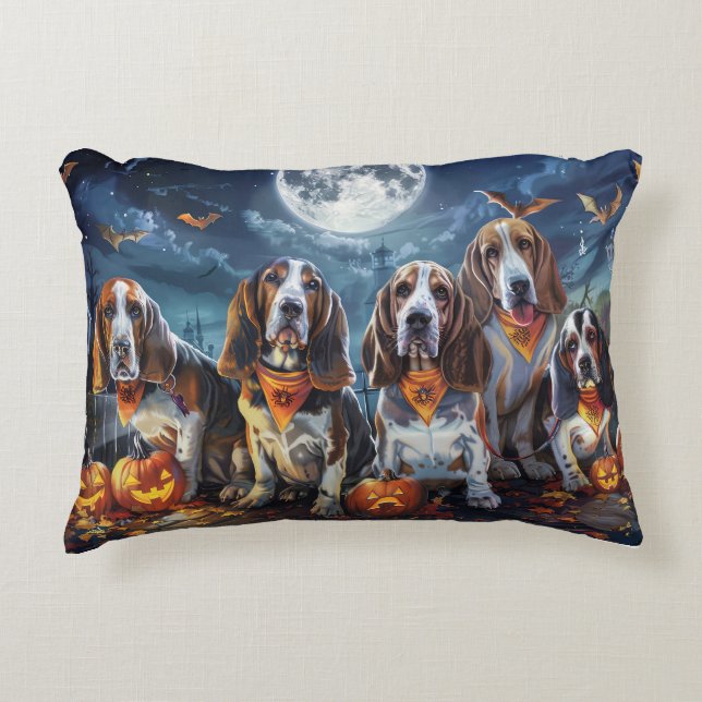 Basset Hound Halloween Spooky Accent Pillow (Front)