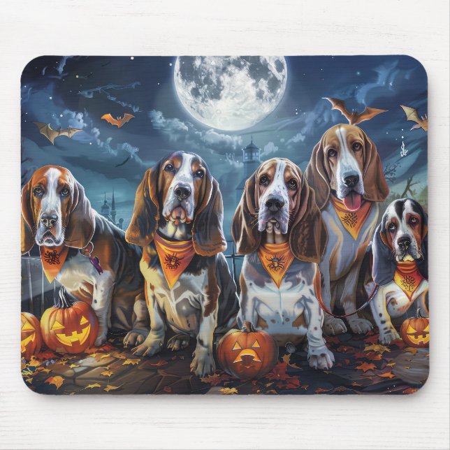 Basset Hound Halloween Spooky Mouse Pad (Front)