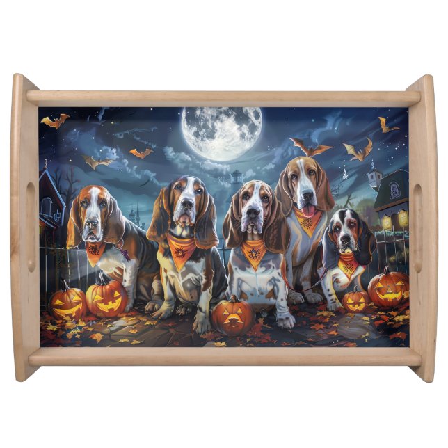 Basset Hound Halloween Spooky Serving Tray (Front)