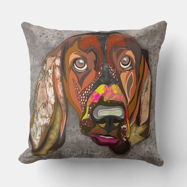 Basset Hound hand-painted Throw Pillow (Front)
