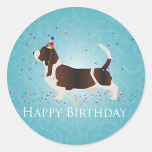 Basset Hound Happy Birthday Design Classic Round Sticker