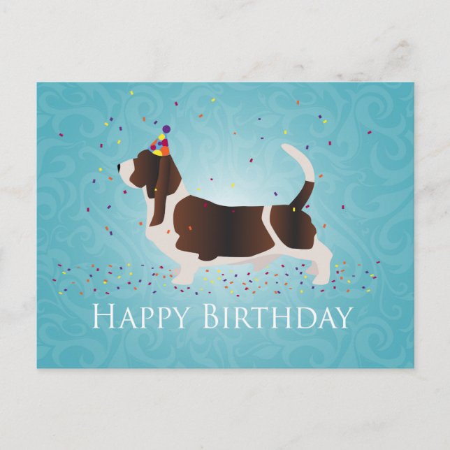 Basset Hound Happy Birthday Design Postcard (Front)