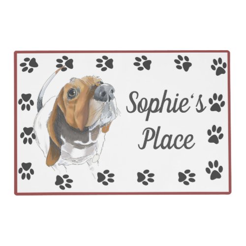 Basset Hound Happy Dog Paw Print Personalized Placemat