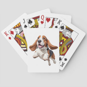 Basset Hound Happy Playful Fun Jumping In The Air Poker Cards