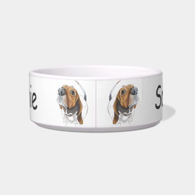 Basset Hound Happy Smiling Dog Personalized Bowl (Back)
