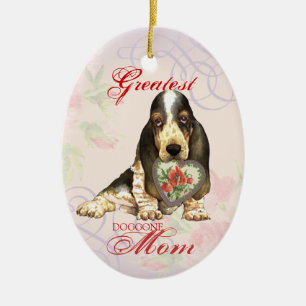 Basset Hound Heart Mom Ceramic Ornament