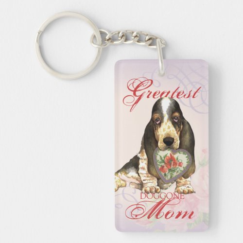 Basset Hound Heart Mom Keychain