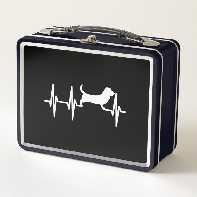basset hound heartbeat dog mom dad pet metal lunch box (Front)