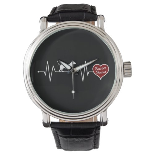Basset Hound heartbeat with red heart Watch