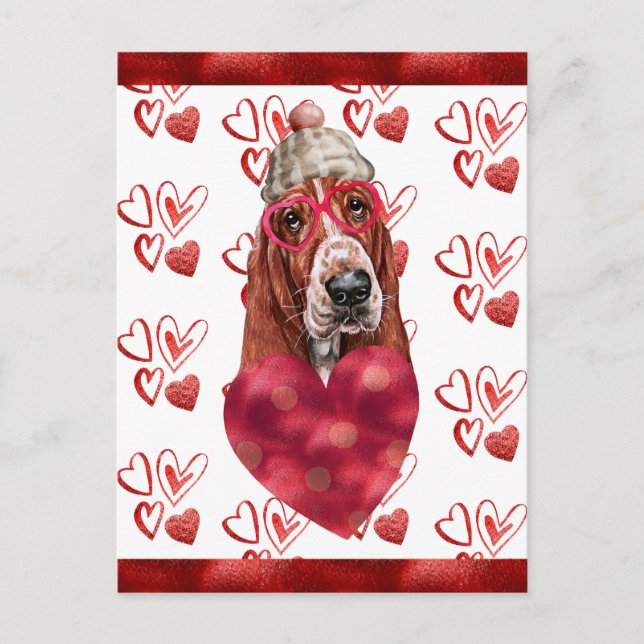 Basset Hound Hearts Dog Lover Valentine Gift Holiday Postcard (Front)