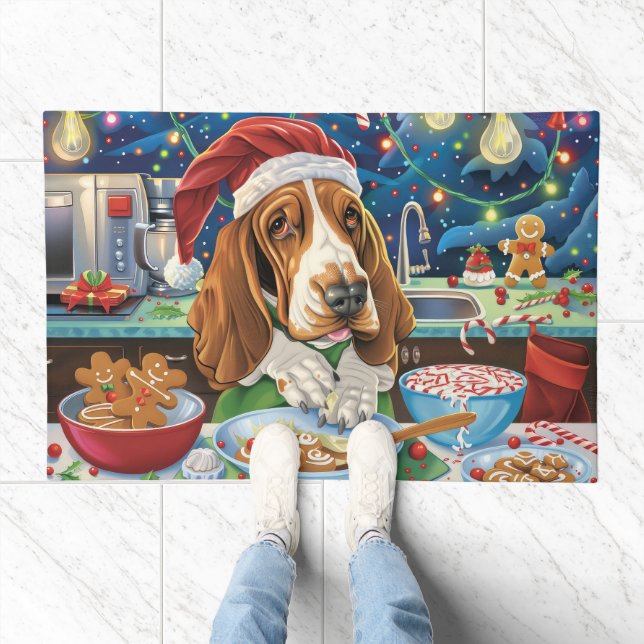Basset Hound Holiday Baking: Festive Christmas Doormat (Indoor)