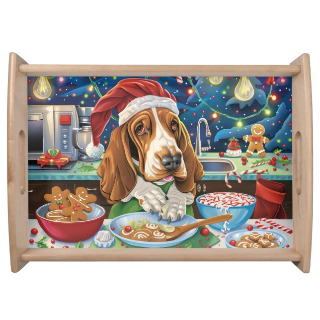 Basset Hound Holiday Baking: Festive Christmas Serving Tray (Front)