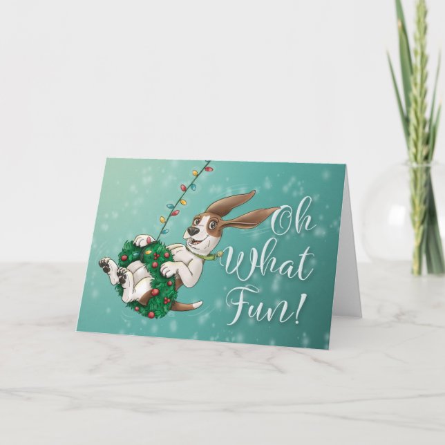 Basset Hound Holiday Card - Oh What Fun! (Front)