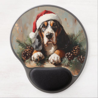 Basset Hound in a Santa Hat Oil Painting Gel Mouse Pad