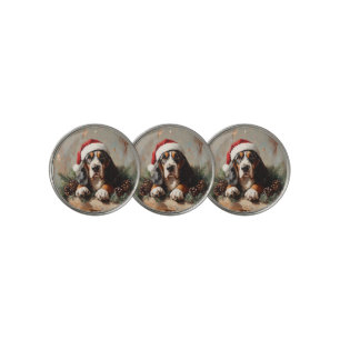 Basset Hound in a Santa Hat Oil Painting Golf Ball Marker