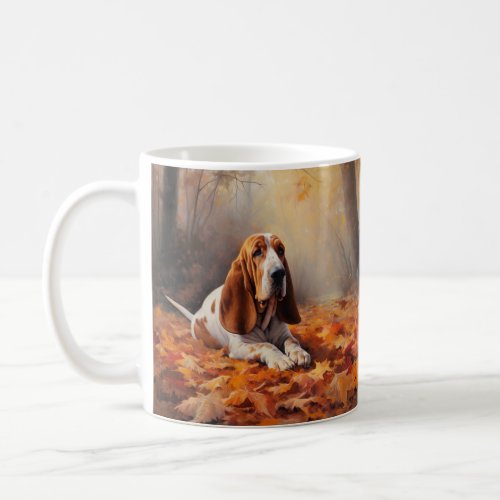 Basset Hound in Autumn Leaves Fall Inspire Coffee Mug