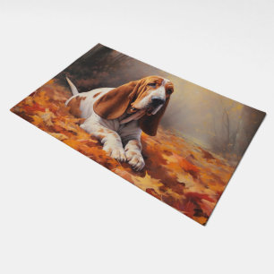 Basset Hound in Autumn Leaves Fall Inspire Doormat