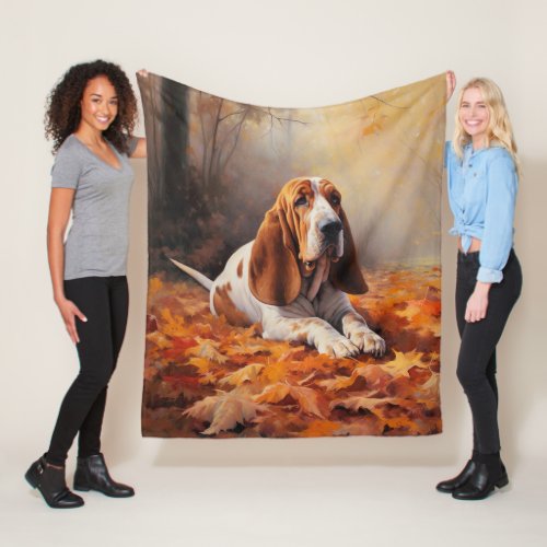 Basset Hound in Autumn Leaves Fall Inspire Fleece Blanket