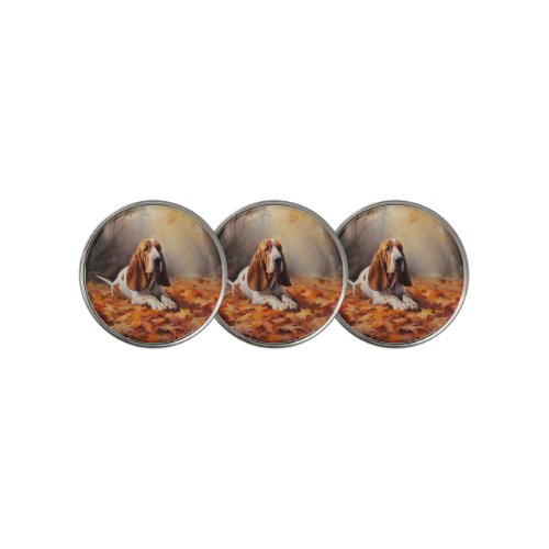 Basset Hound in Autumn Leaves Fall Inspire Golf Ball Marker