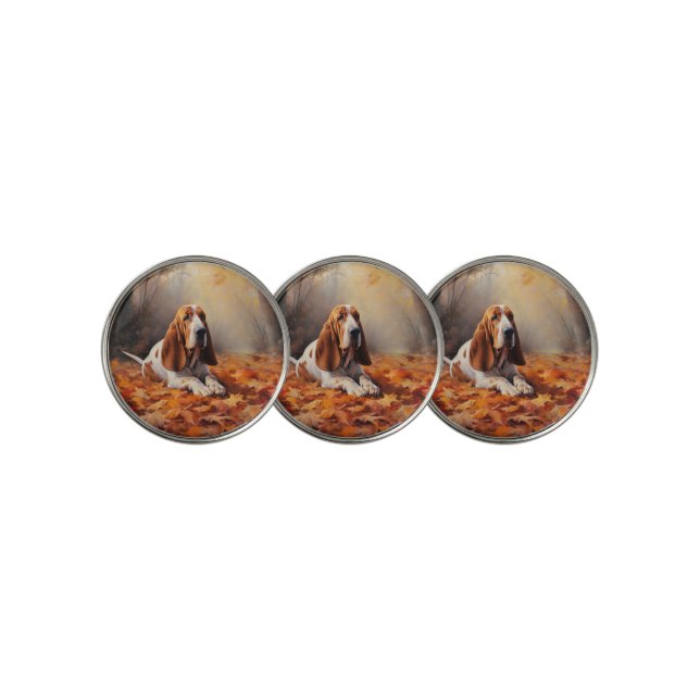 Basset Hound in Autumn Leaves Fall Inspire Golf Ball Marker (3 Up)