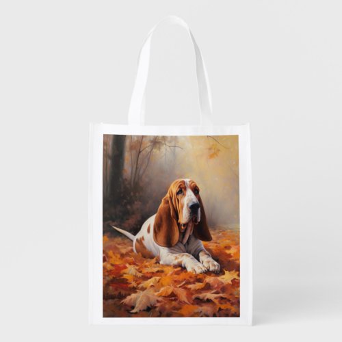 Basset Hound in Autumn Leaves Fall Inspire Grocery Bag