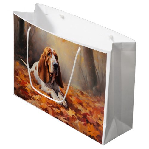 Basset Hound in Autumn Leaves Fall Inspire Large Gift Bag