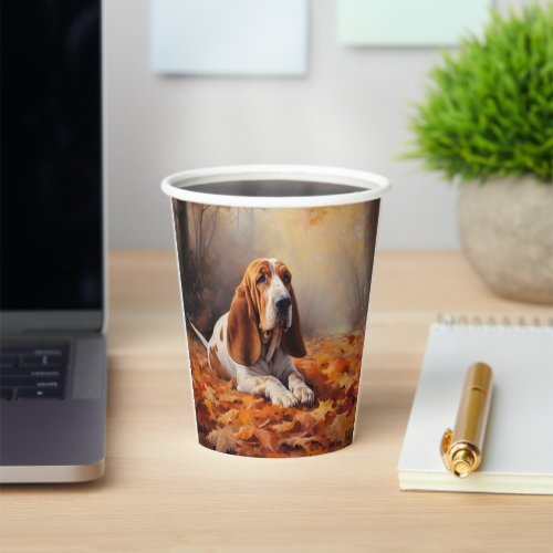 Basset Hound in Autumn Leaves Fall Inspire Paper Cups