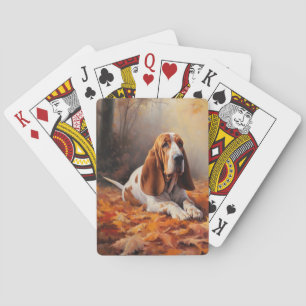 Basset Hound in Autumn Leaves Fall Inspire Poker Cards