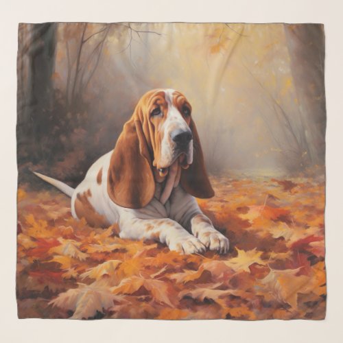 Basset Hound in Autumn Leaves Fall Inspire Scarf