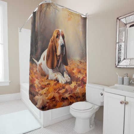 Basset Hound In Autumn Leaves Fall Inspire Shower Curtain