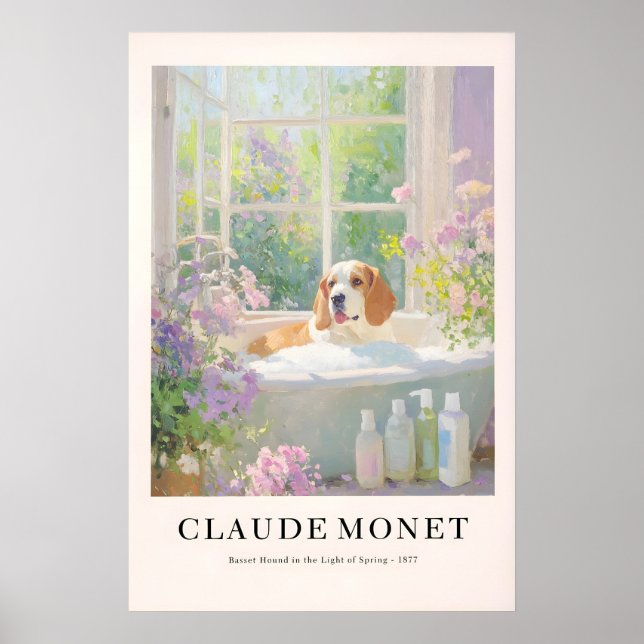 Basset Hound in Bathtub Poster Monet Style (Front)