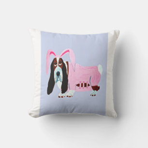 Basset Hound in Bunny suit Throw Pillow