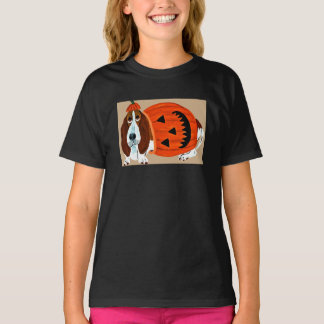 Basset Hound in Halloween Jack-o-lantern costume T-Shirt