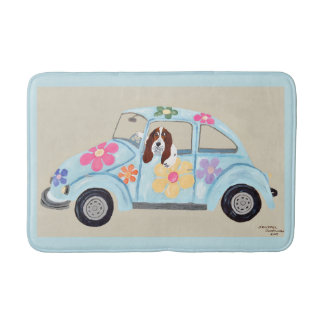 Basset Hound in Hippie Car Bath Mat