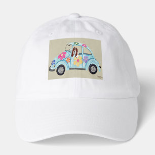 Basset Hound in Hippie Car Hat