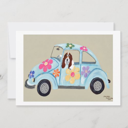 Basset Hound in Hippie car Invitation