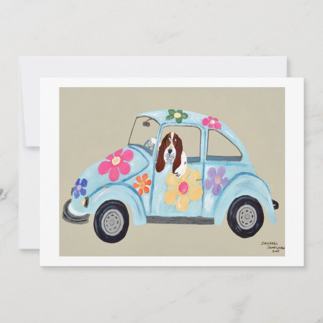 Basset Hound in Hippie car  Invitation (Front)