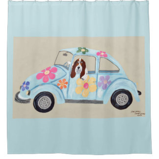 Basset Hound in Hippie Car Shower Curtain