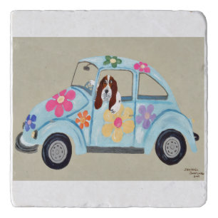 Basset Hound in Hippie Car Trivet