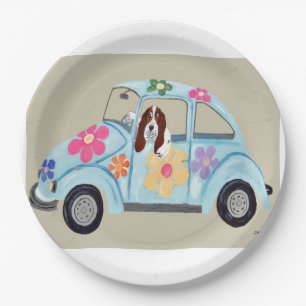 Basset Hound in Hippy car Paper Plates