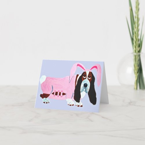 Basset Hound In Pink Bunny Suit Card