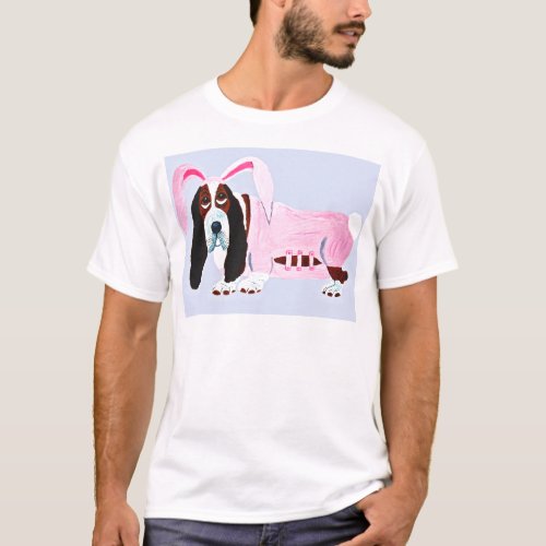 Basset Hound In Pink Bunny Suit T_Shirt