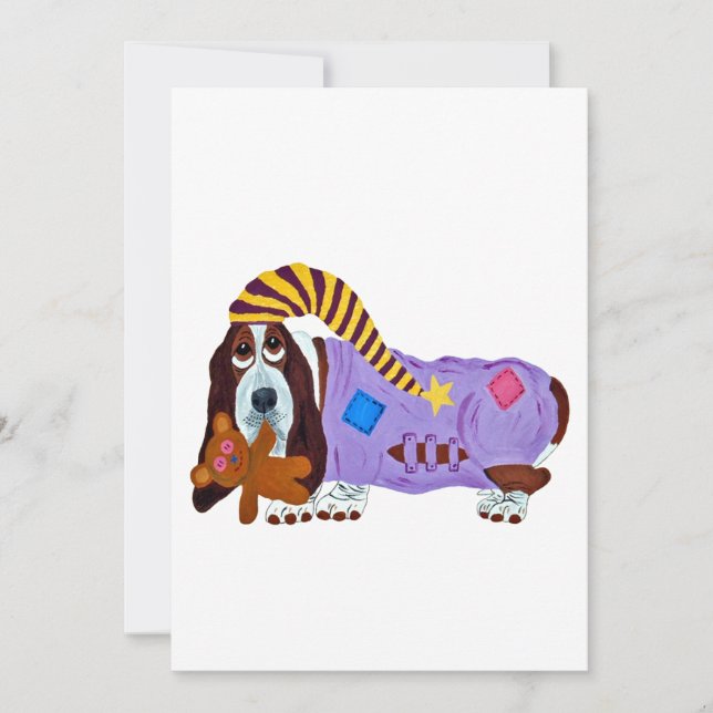 Basset Hound in PJs with teddy bear Invitation (Front)
